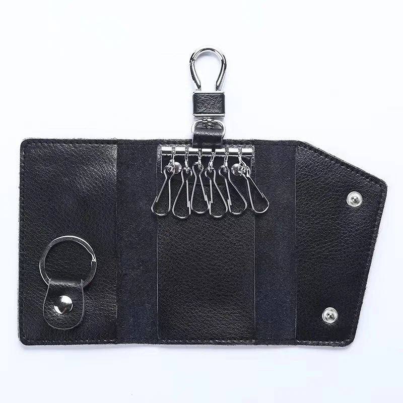 1PC Genuine Leather Keychain Men Women Key Holder Organizer Pouch Cow Split Car Key Wallet Housekeeper Key Case Mini Card Bag C-448