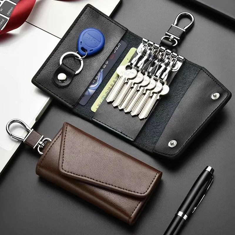 1PC Genuine Leather Keychain Men Women Key Holder Organizer Pouch Cow Split Car Key Wallet Housekeeper Key Case Mini Card Bag C-448
