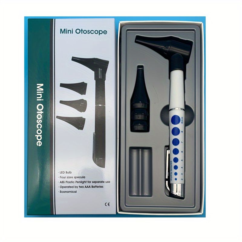 Mini Otoscope Ear Examination Tool with LED Light - Portable Diagnostic Ear Checker, Battery Powered, 4 Size Specula C-123