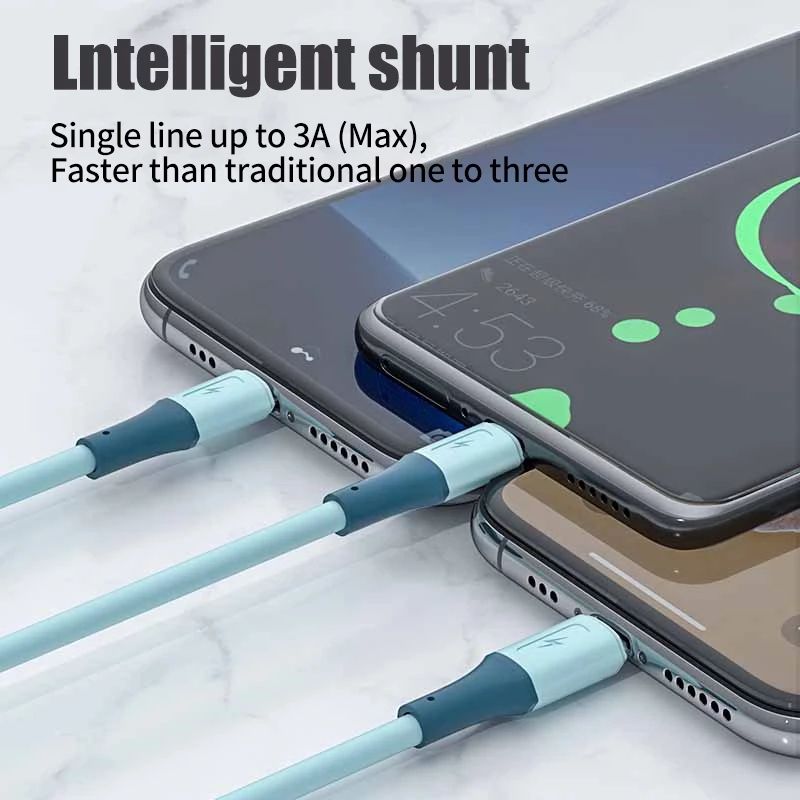 3 In 1 Usb Cable 3a Fast Charge Usb C Cable For Iphone 13 12 Pro Max Xiaomi 12 11 Huawei Samsung Phone Charging Cable C-142
