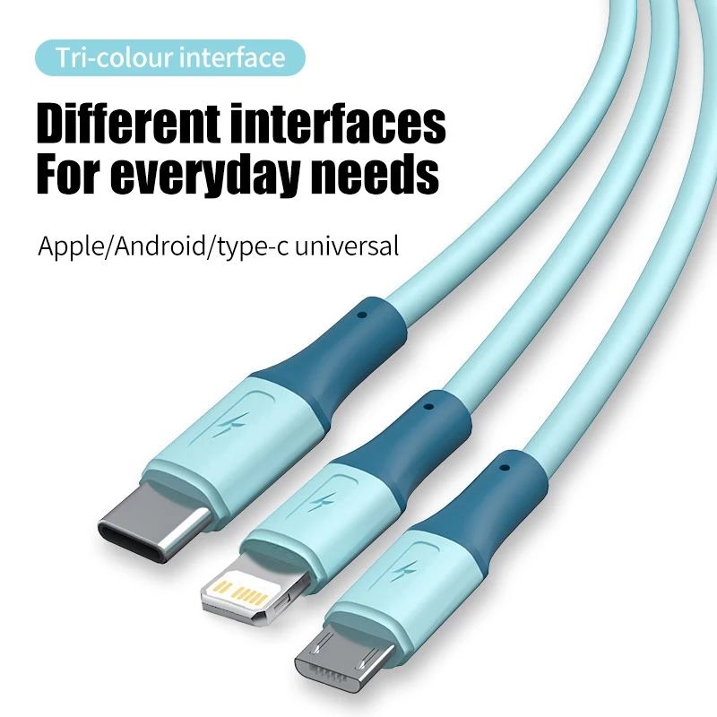 3 In 1 Usb Cable 3a Fast Charge Usb C Cable For Iphone 13 12 Pro Max Xiaomi 12 11 Huawei Samsung Phone Charging Cable C-142
