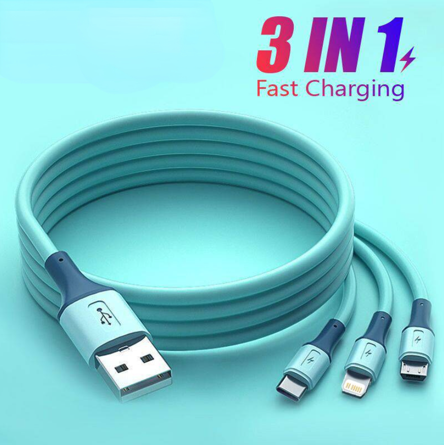 3 In 1 Usb Cable 3a Fast Charge Usb C Cable For Iphone 13 12 Pro Max Xiaomi 12 11 Huawei Samsung Phone Charging Cable C-142