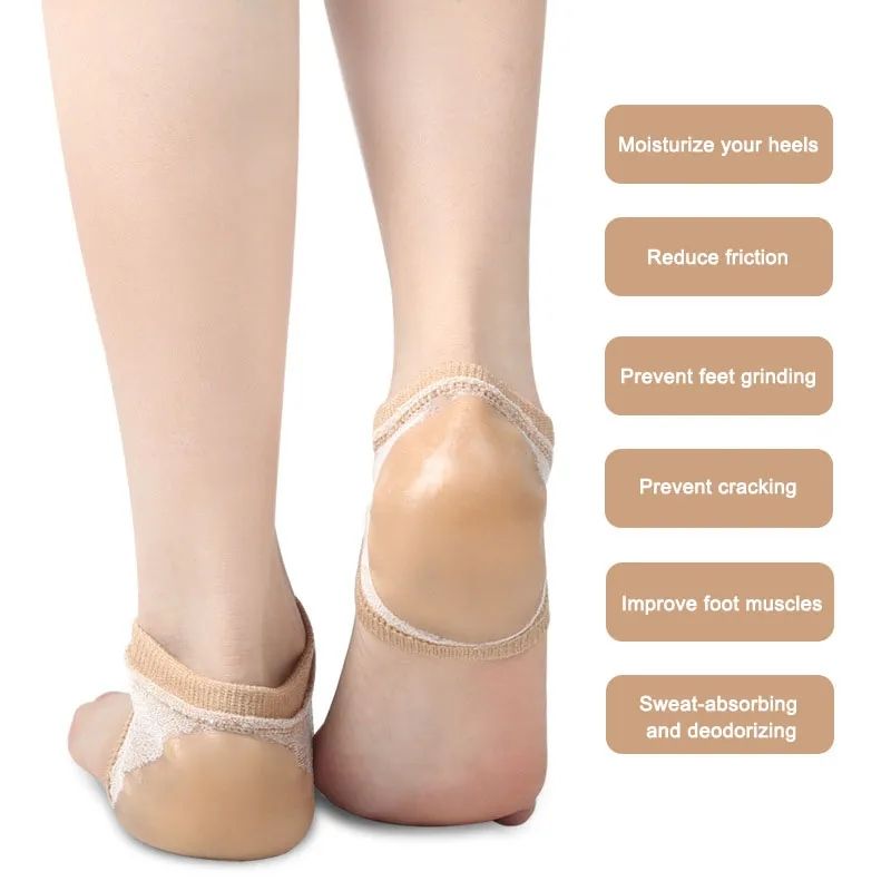 Gel Silicone Heel Protector Sleeve Heel Pads Heel Cups Plantar Fasciitis Support Feet Care Skin Repair Cushion Half-yard Socks C-524