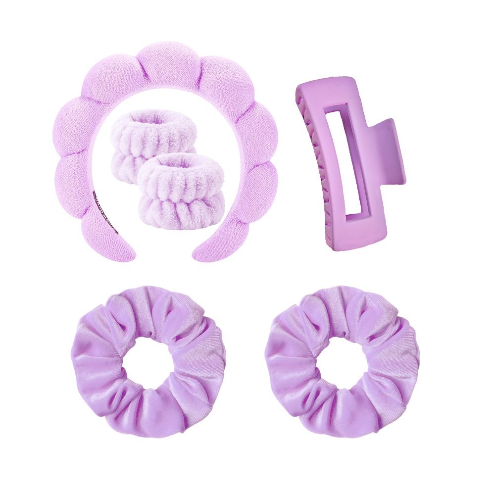 6cs/set Women's  Hairband Set Spa Headband Hair Hoop Claw Clip Hair Hoop Wristband For Washing Face Skincare Makeup Wear