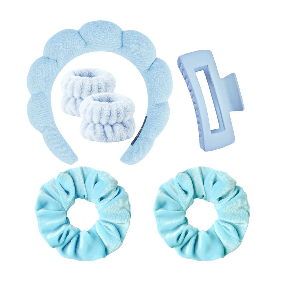 6cs/set Women's  Hairband Set Spa Headband Hair Hoop Claw Clip Hair Hoop Wristband For Washing Face Skincare Makeup Wear