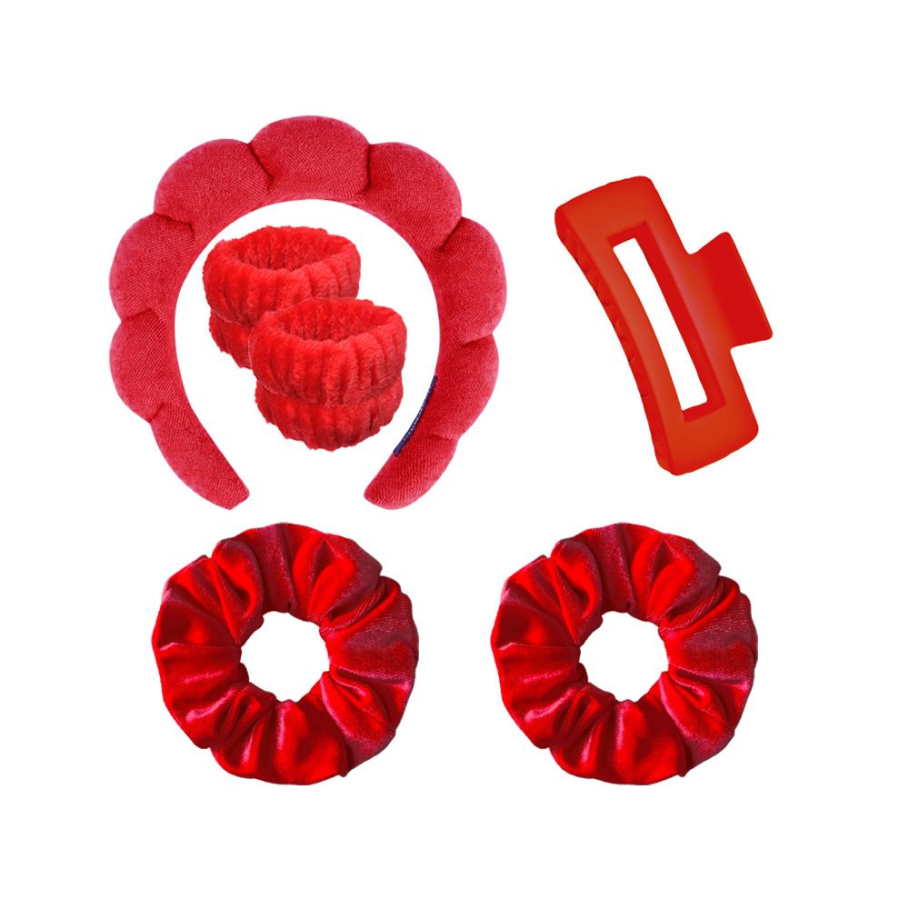 6cs/set Women's  Hairband Set Spa Headband Hair Hoop Claw Clip Hair Hoop Wristband For Washing Face Skincare Makeup Wear