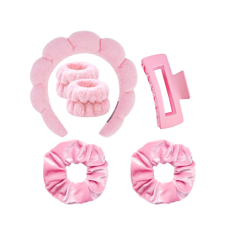 6cs/set Women's  Hairband Set Spa Headband Hair Hoop Claw Clip Hair Hoop Wristband For Washing Face Skincare Makeup Wear