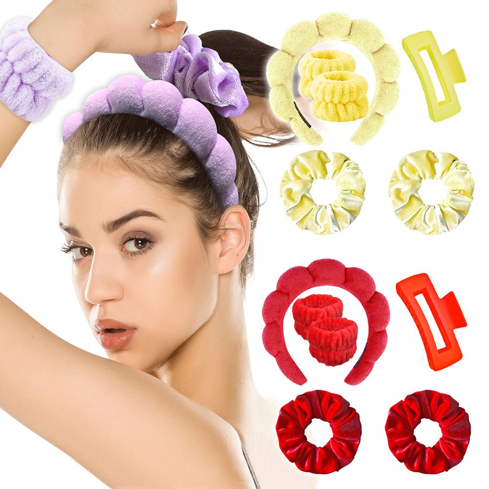 6cs/set Women's  Hairband Set Spa Headband Hair Hoop Claw Clip Hair Hoop Wristband For Washing Face Skincare Makeup Wear