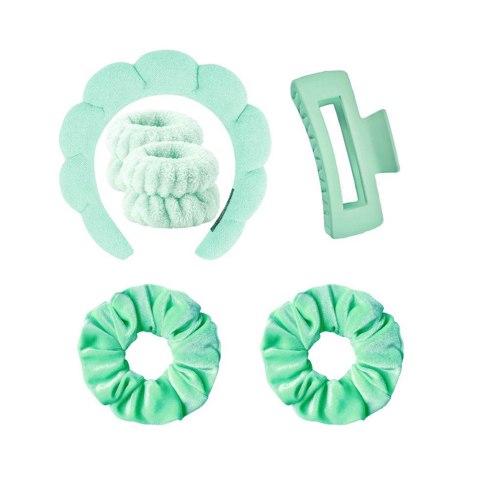 6cs/set Women's  Hairband Set Spa Headband Hair Hoop Claw Clip Hair Hoop Wristband For Washing Face Skincare Makeup Wear