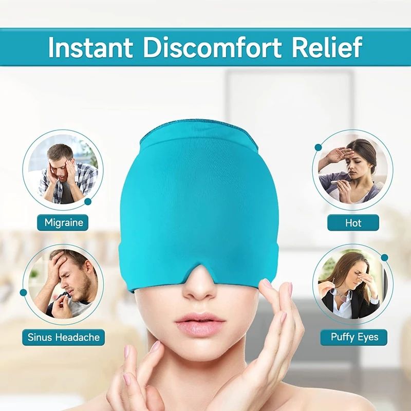 Gel iced headache migraine relief cap cold compress treatment cap iced head pack facial mask relieves tension sinus pressure