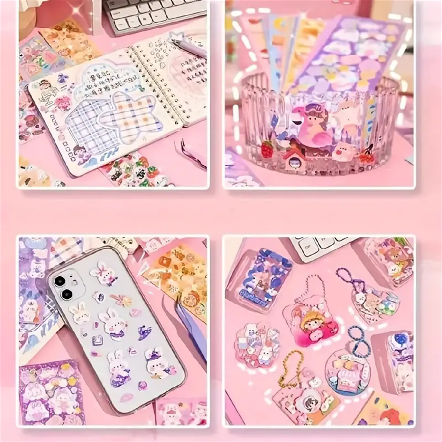 100pcs Laser Sticker Set, Original Design, Journaling & Scrapbooking DIY Paper Material Waterproof Decals, Assorted Cute Gukka  C-555