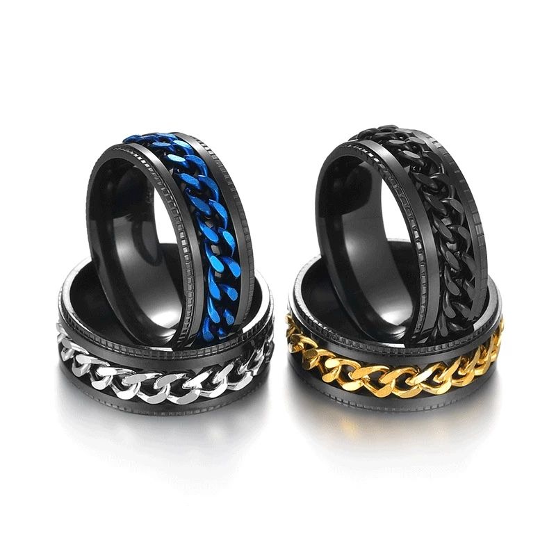 boboman Cool Stainless Steel Rotatable Men Ring High Quality Spinner Chain Punk Women Jewelry for Party Gift A-1540