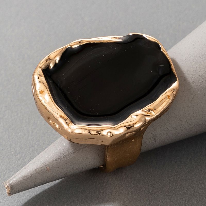 Bohemian Black Stone Gold Ring for Women Men Charms Dripping Oil Big Joint Ring Gothic Jewelry Accessories & A-1417