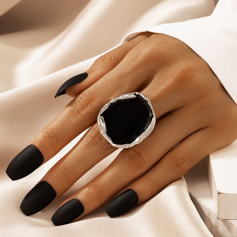 Bohemian Black Stone Gold Ring for Women Men Charms Dripping Oil Big Joint Ring Gothic Jewelry Accessories & A-1417
