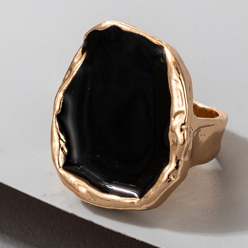 Bohemian Black Stone Gold Ring for Women Men Charms Dripping Oil Big Joint Ring Gothic Jewelry Accessories & A-1417