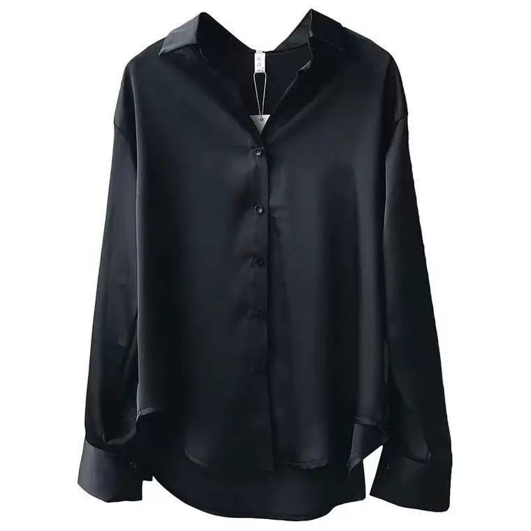Women Silk Shirt 2025 New Vintage Fashion Solid Button Up Long Sleeves Blouse Tops Female Summer Casual Loose Office Lady Shirts