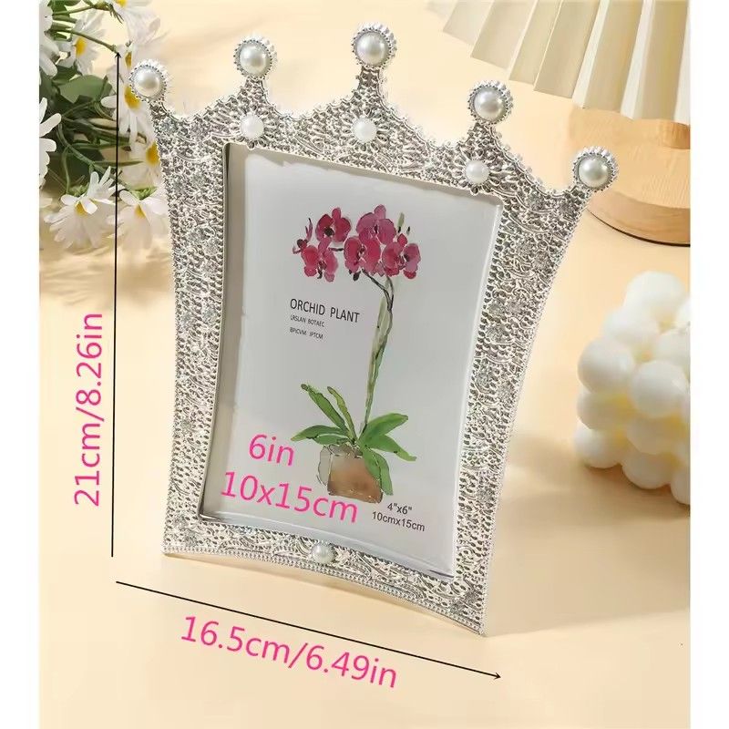 1 children's photo frame inlaid with imitation pearls and rhinestone crowns for room tabletop Christmas and Halloween decoration