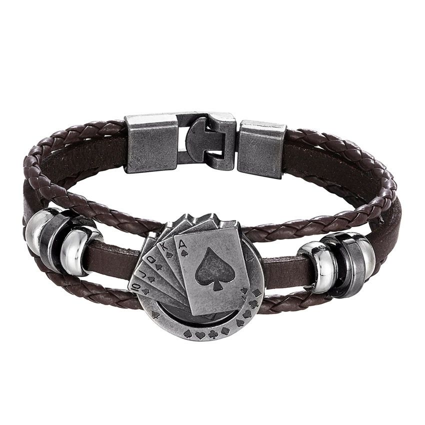 Vintage Multi-layer Leather Woven Poker Bracelet Charming Men's Bracelet New Fashion Hip-hop Punk Accessories Jewelry Wholesale