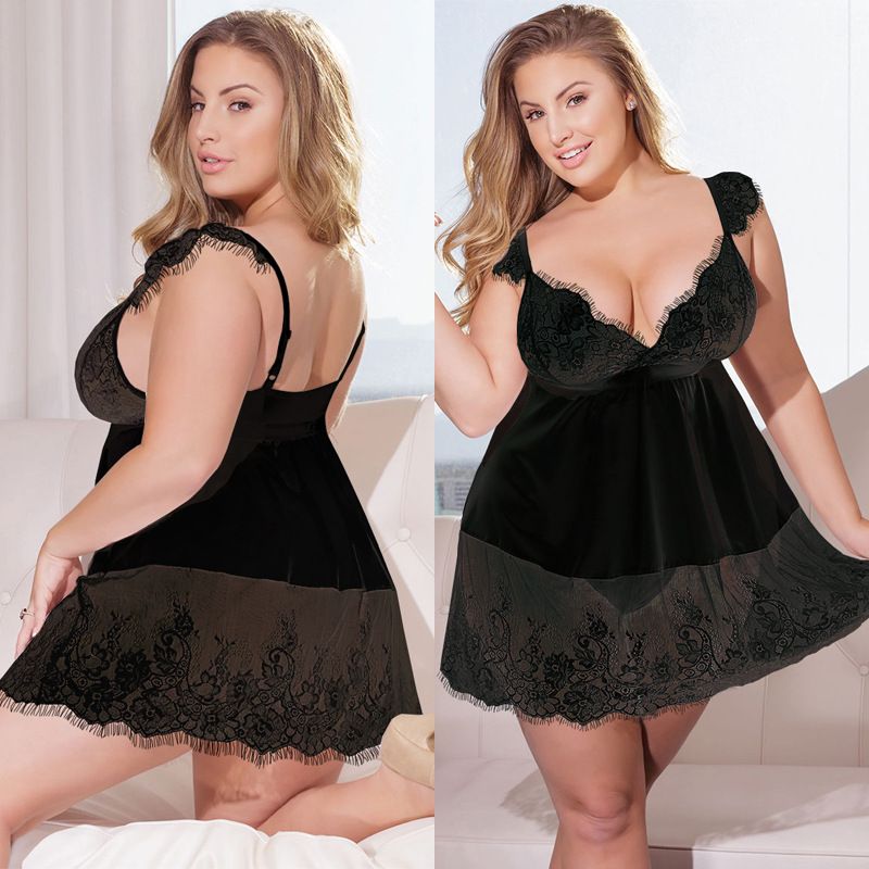 Women's Sexy Underwear Set Deep V Plus Size Fat MM Lace Sling Dress Sexy Lingerie Sexy Thong Panties Set Plus Size FZ-121-5