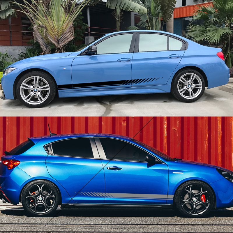 2PCS Car Side Stripes Side Stripe Skirts Graphics Vinyl Sticker Decals Racing Sport Automobiles Body DIY Wrap Car Accessories C-267