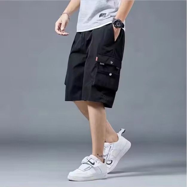 2025 New Summer Fashion Stretch Waist Casual Men's Shorts Men's Shorts Solid Color Pocket Shorts