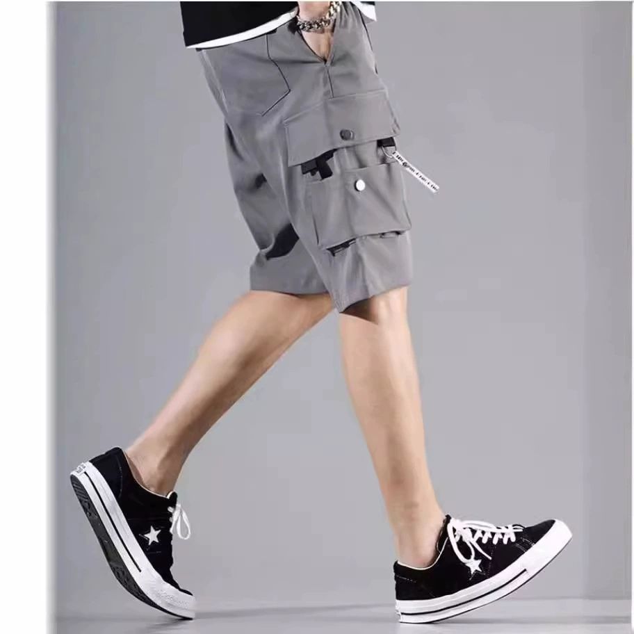2025 New Summer Fashion Stretch Waist Casual Men's Shorts Men's Shorts Solid Color Pocket Shorts