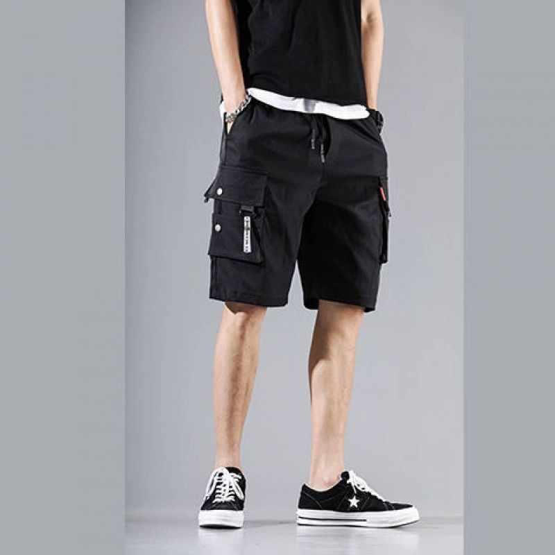 2025 New Summer Fashion Stretch Waist Casual Men's Shorts Men's Shorts Solid Color Pocket Shorts