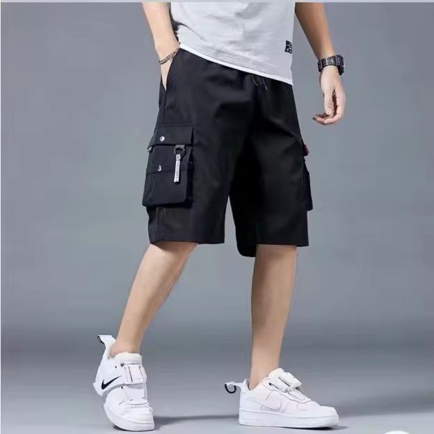 2025 New Summer Fashion Stretch Waist Casual Men's Shorts Men's Shorts Solid Color Pocket Shorts
