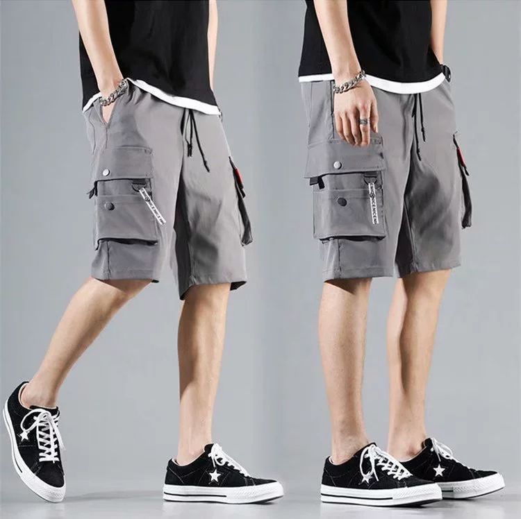 2025 New Summer Fashion Stretch Waist Casual Men's Shorts Men's Shorts Solid Color Pocket Shorts