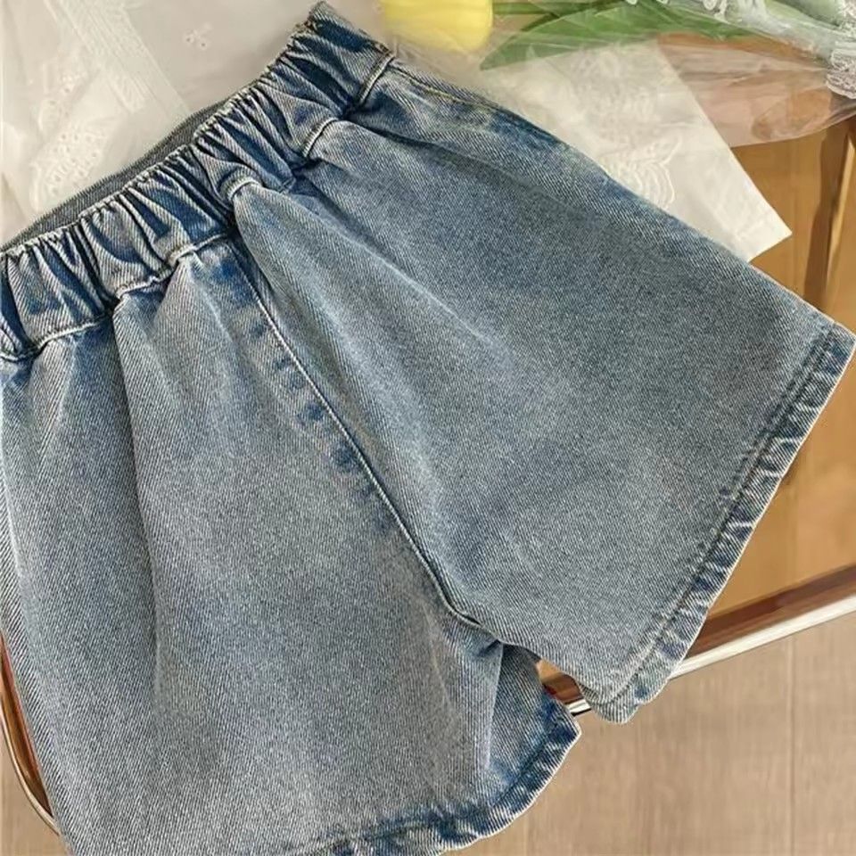 Girls' Summer Set Lace Shirt Cowboy Shorts Girls' Two Piece Set Girls' Clothing Set Korean New Version