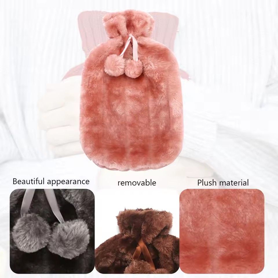2000ml Large Hot Water Bag Cute Hairball Hot Water Bag Hand and Foot Heater 2L Explosion proof Leak proof Water Bottle Cover
