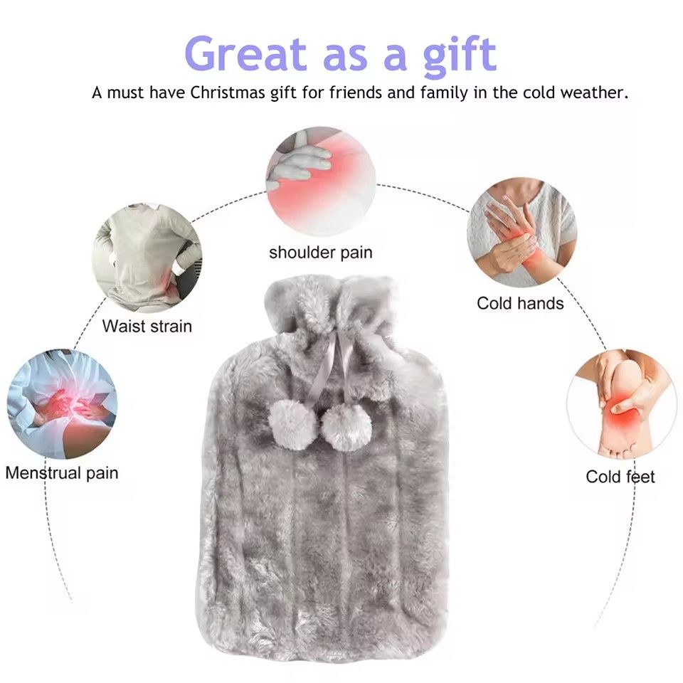 2000ml Large Hot Water Bag Cute Hairball Hot Water Bag Hand and Foot Heater 2L Explosion proof Leak proof Water Bottle Cover