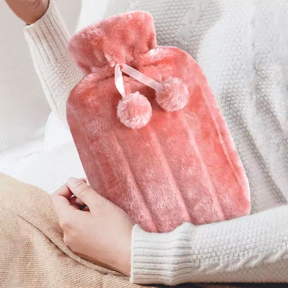 2000ml Large Hot Water Bag Cute Hairball Hot Water Bag Hand and Foot Heater 2L Explosion proof Leak proof Water Bottle Cover
