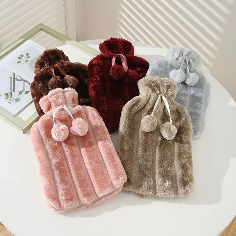 2000ml Large Hot Water Bag Cute Hairball Hot Water Bag Hand and Foot Heater 2L Explosion proof Leak proof Water Bottle Cover