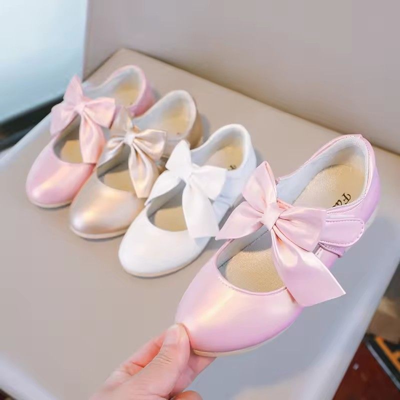 Princess Shoes for Girls, Mary Jane Slip-proof Lightweight Metal Color Shoes with Shallow Lace, Dancers for Kids 26-35