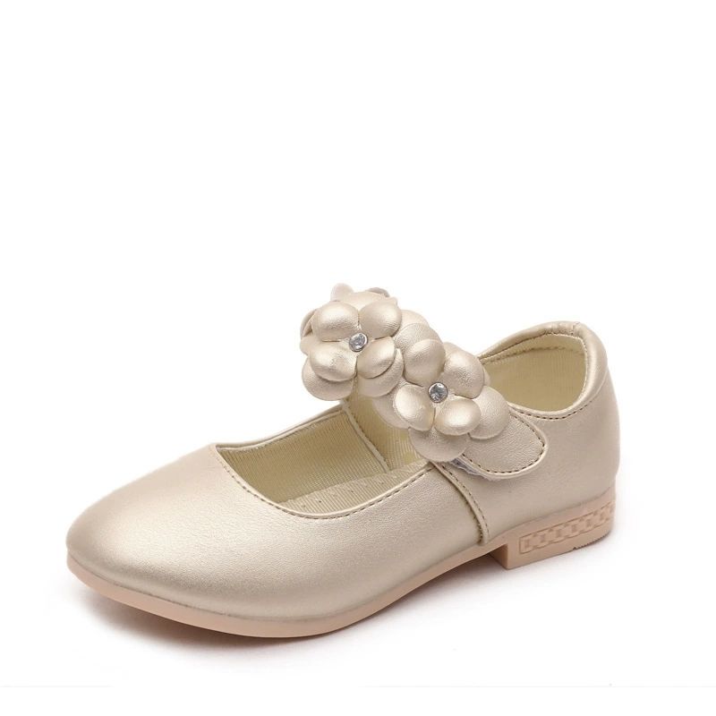 Princess Shoes for Girls, Mary Jane Slip-proof Lightweight Metal Color Shoes with Shallow Lace, Dancers for Kids 26-35