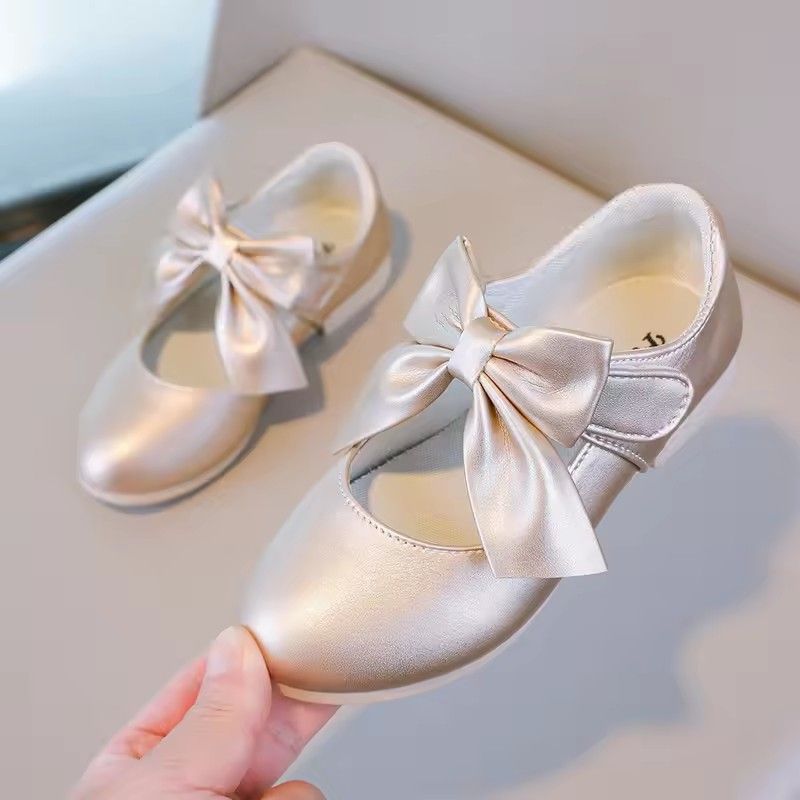 Princess Shoes for Girls, Mary Jane Slip-proof Lightweight Metal Color Shoes with Shallow Lace, Dancers for Kids 26-35
