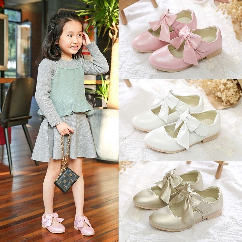 Princess Shoes for Girls, Mary Jane Slip-proof Lightweight Metal Color Shoes with Shallow Lace, Dancers for Kids 26-35