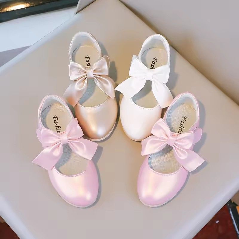 Princess Shoes for Girls, Mary Jane Slip-proof Lightweight Metal Color Shoes with Shallow Lace, Dancers for Kids 26-35
