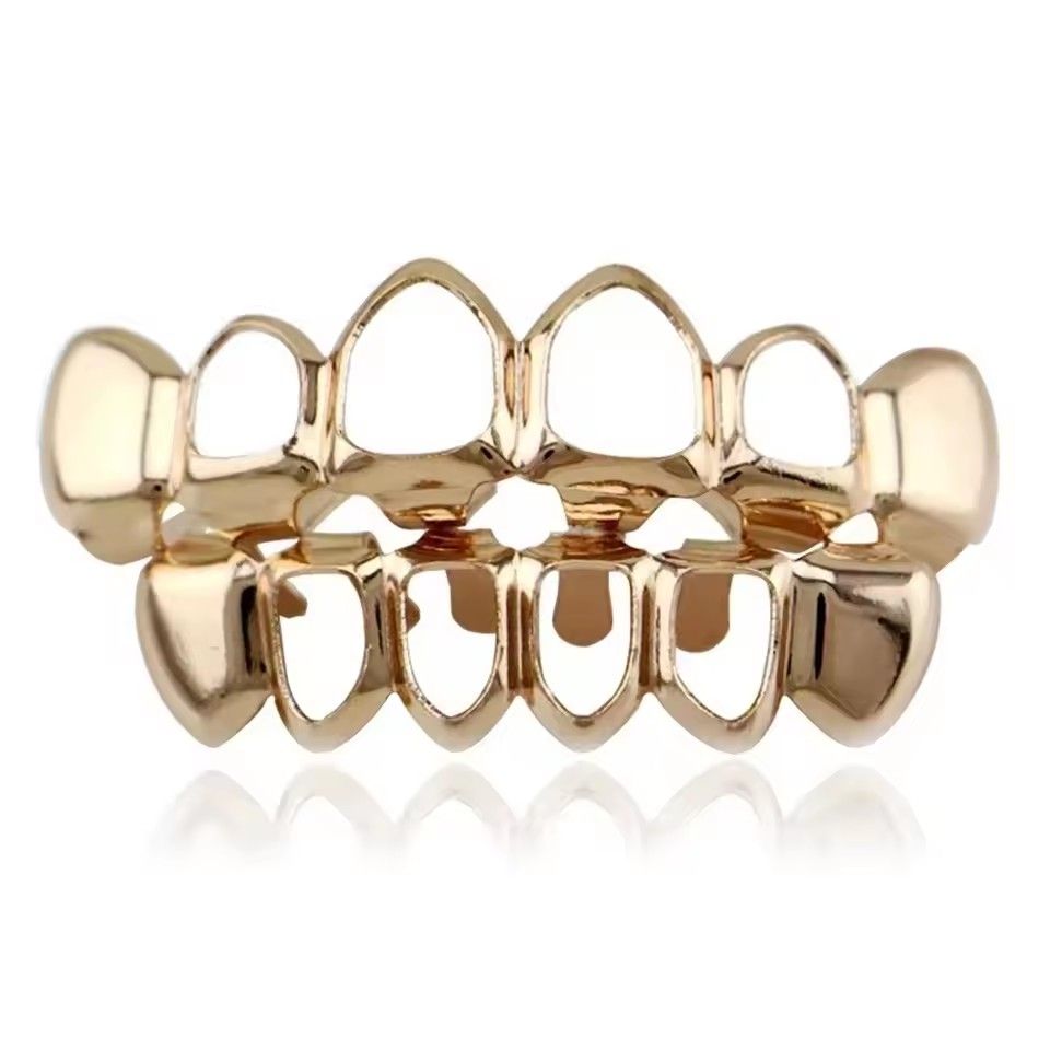 Classic 4 Teeth Hollow Shiny Grillz Hip Hop Color Gold Silver Teeth Hats For Women Men Jewelry Halloween Cosplay