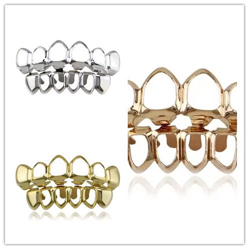 Classic 4 Teeth Hollow Shiny Grillz Hip Hop Color Gold Silver Teeth Hats For Women Men Jewelry Halloween Cosplay