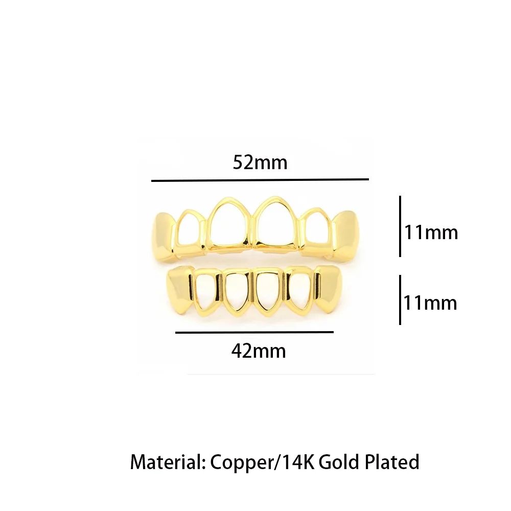 Classic 4 Teeth Hollow Shiny Grillz Hip Hop Color Gold Silver Teeth Hats For Women Men Jewelry Halloween Cosplay
