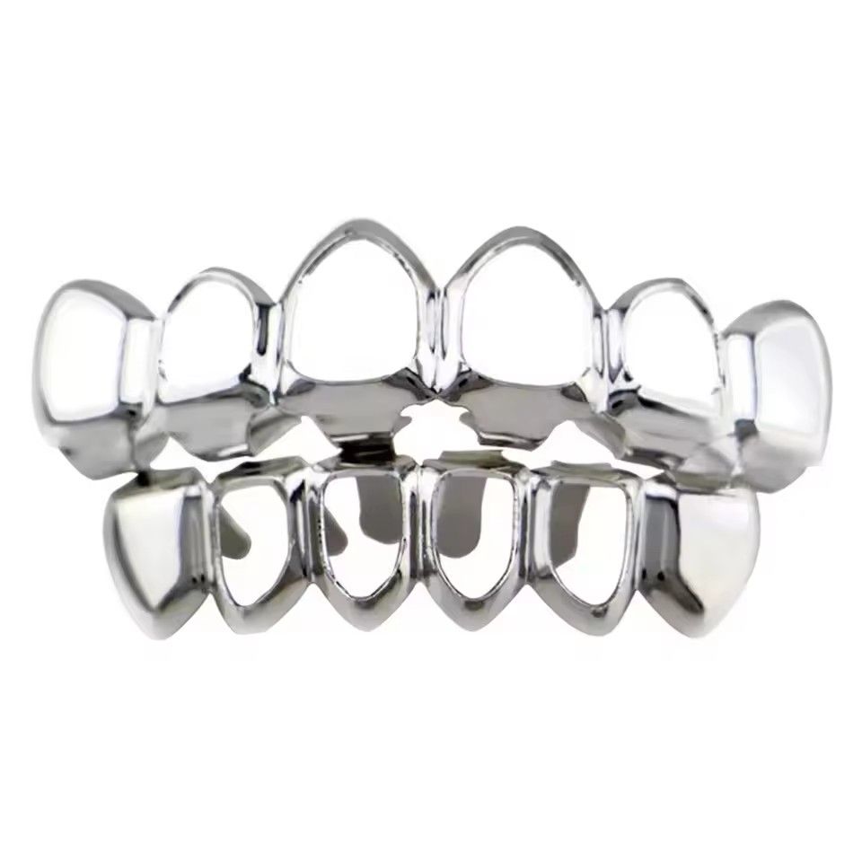 Classic 4 Teeth Hollow Shiny Grillz Hip Hop Color Gold Silver Teeth Hats For Women Men Jewelry Halloween Cosplay