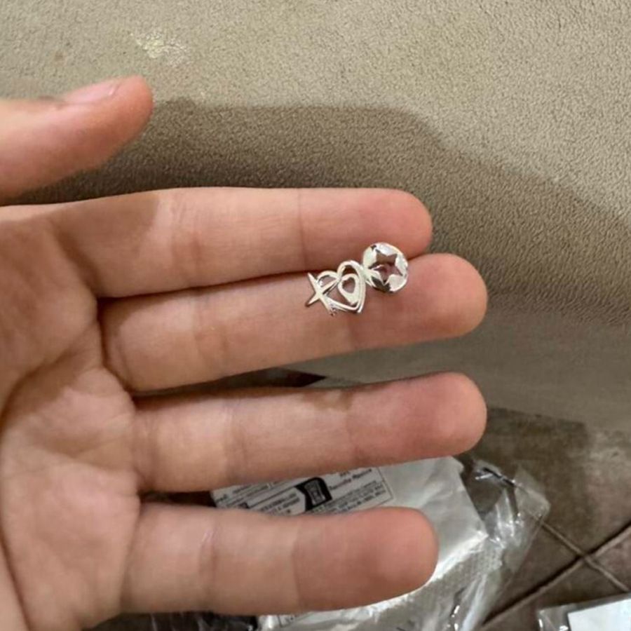 Hollow Heart Punk Hip Hop Men's and Women's Tooth Hat Retro Silver Double Love Star Tooth Diamond Couple Jewelry AccessoriesC-637