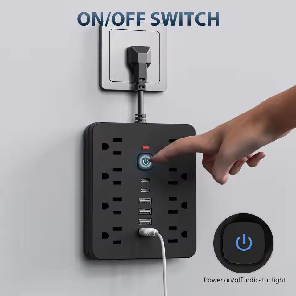 14-in-1 US Power Outlet, Power Outlet Surge Protector, 8 AC Outlets, 4 USB 2 Type-C, Desktop Receptacle with Overload Protection