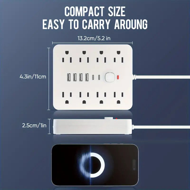 14-in-1 US Power Outlet, Power Outlet Surge Protector, 8 AC Outlets, 4 USB 2 Type-C, Desktop Receptacle with Overload Protection