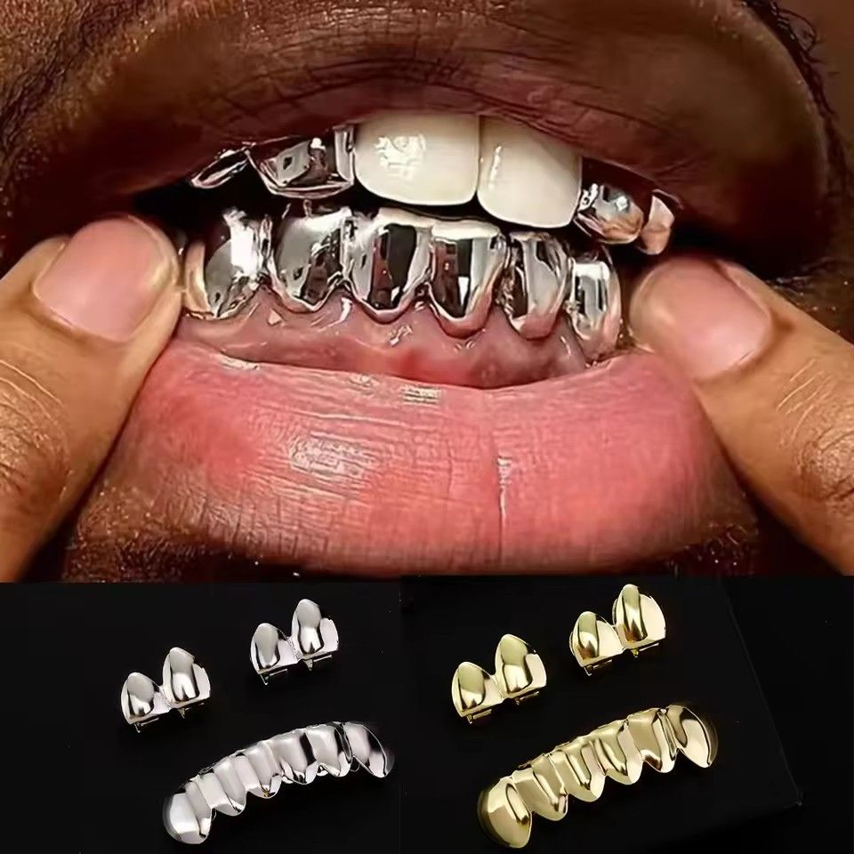 European and American hip-hop braces Halloween outfit, smooth dentures set, 3-piece set, braces for men and women, jewelry gift