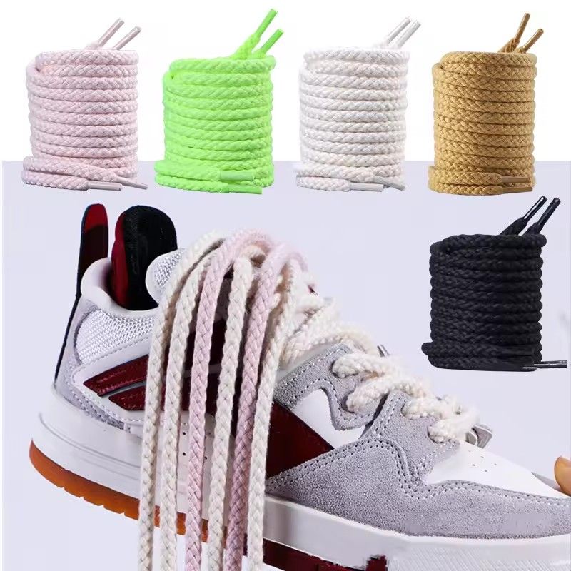 High quality cotton and polyester round shoelaces, length 160 cm, solid color, high-quality cotton and polyester round shoelaces