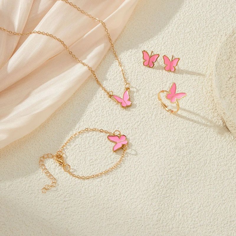 4pcs Butterfly Jewelry Set Bracelet Ring Necklace Earrings Women's Wedding Banquet Dress Accessories Set A-2057