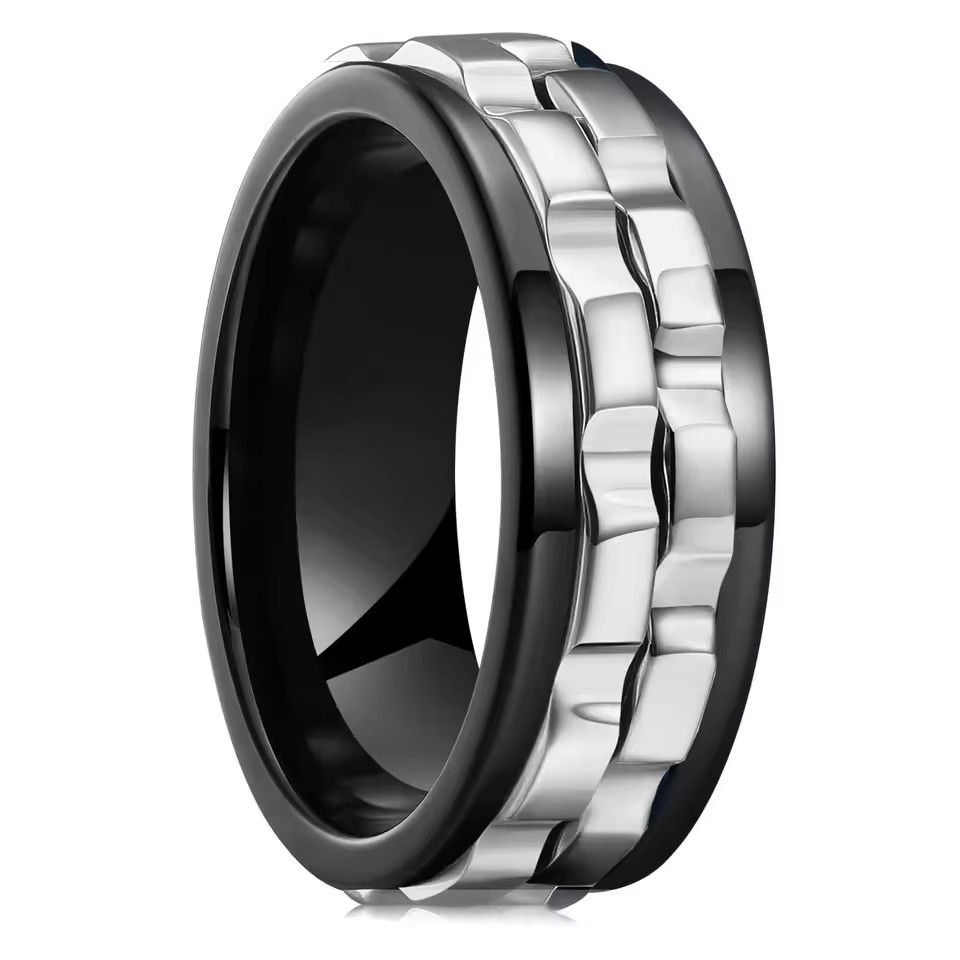 Men's anxiety spinning ring punk style titanium steel chain rock driven spinning ring party and wedding jewelry